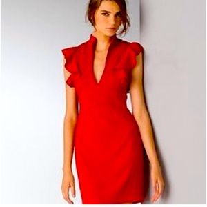 Black Halo Eva Keyhole Midi Red Dress.